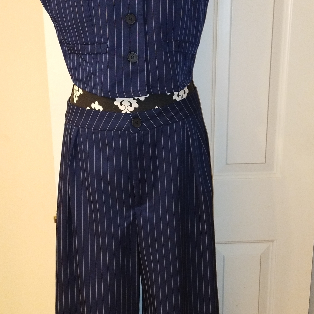SHEIN Blue Pinstripe Jumpsuit